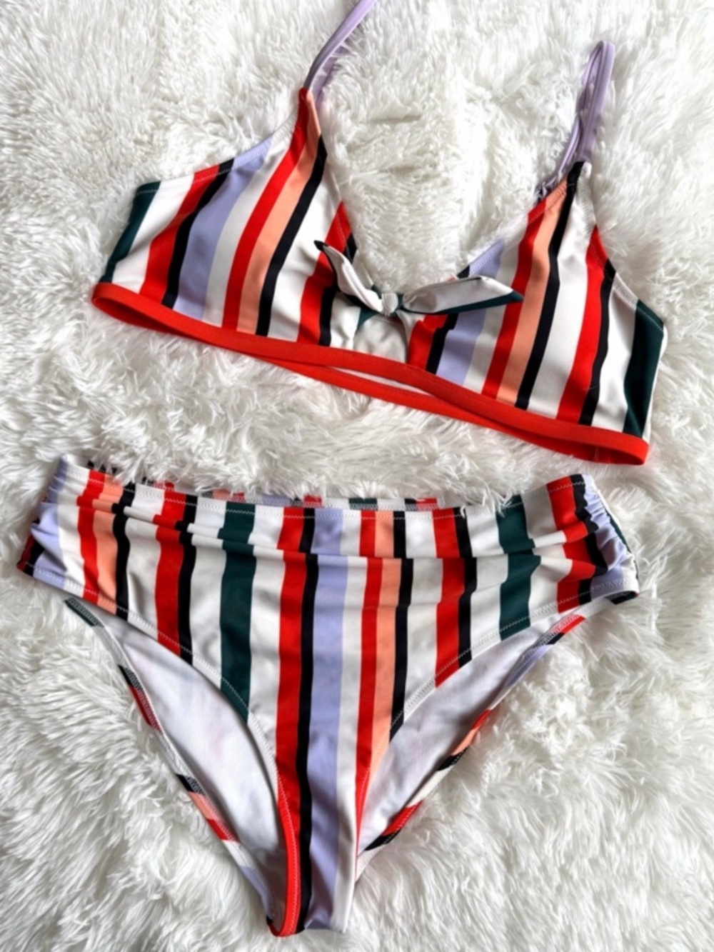 Retro Stripe High Waisted Bikini Set XL Colorblock Swimsuit
